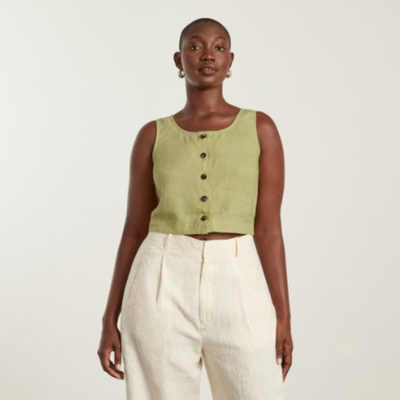 NWT Everlane Linen Button-front Crop Top - Picture 1 of 4